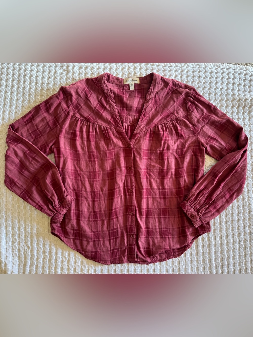 Anthropolgie Cloth & Stone Women’s Plaid Button Long Sleeve‎ Blouse Size Medium - Picture 2 of 8
